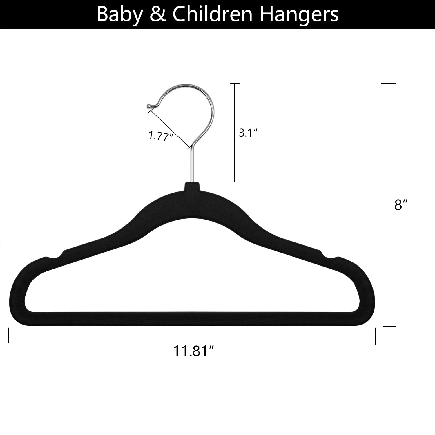 Goodtou Kids Hangers Black Baby Hangers Velvet Non Slip Infant Toddler Hangers 50 Pack Baby Clothes Hangers For Closet